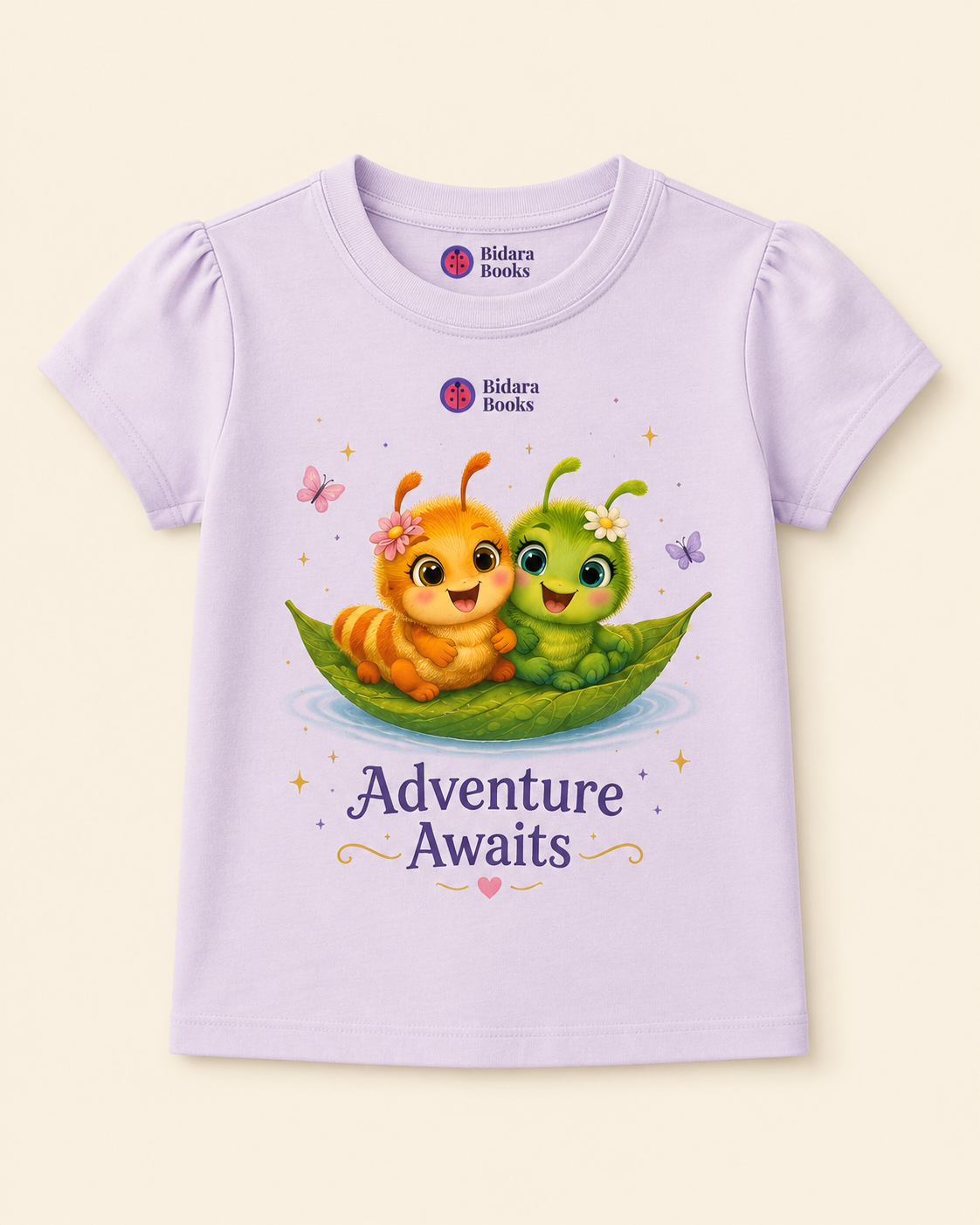 White Bidara Adventure t-shirt with Olivia and Minti on the front